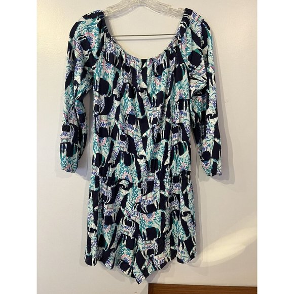 LILY PULITZER Lama Printed Shorts Romper Sz Small Clean Cute 3/4 Sleeve - Picture 7 of 11